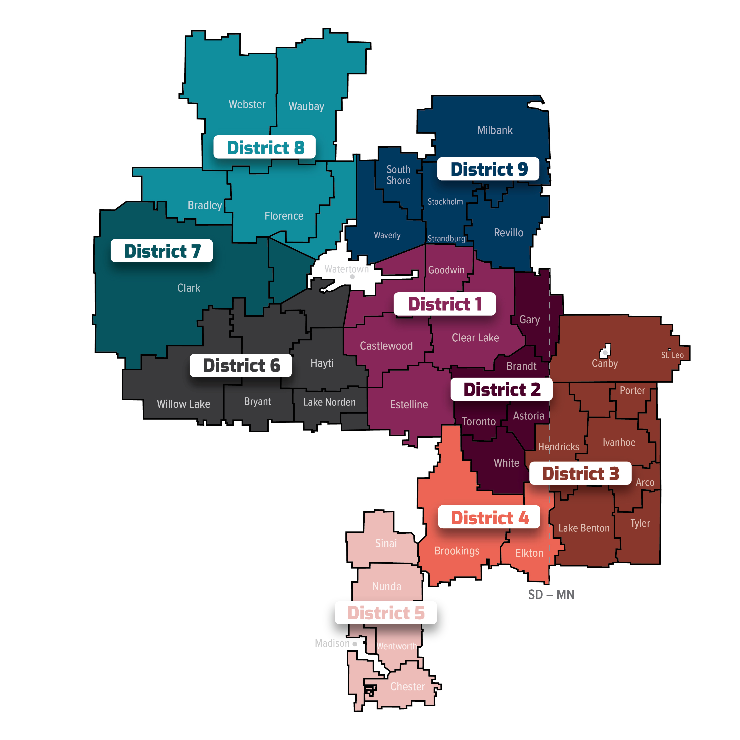 Map of all the districts in ITC's territory.