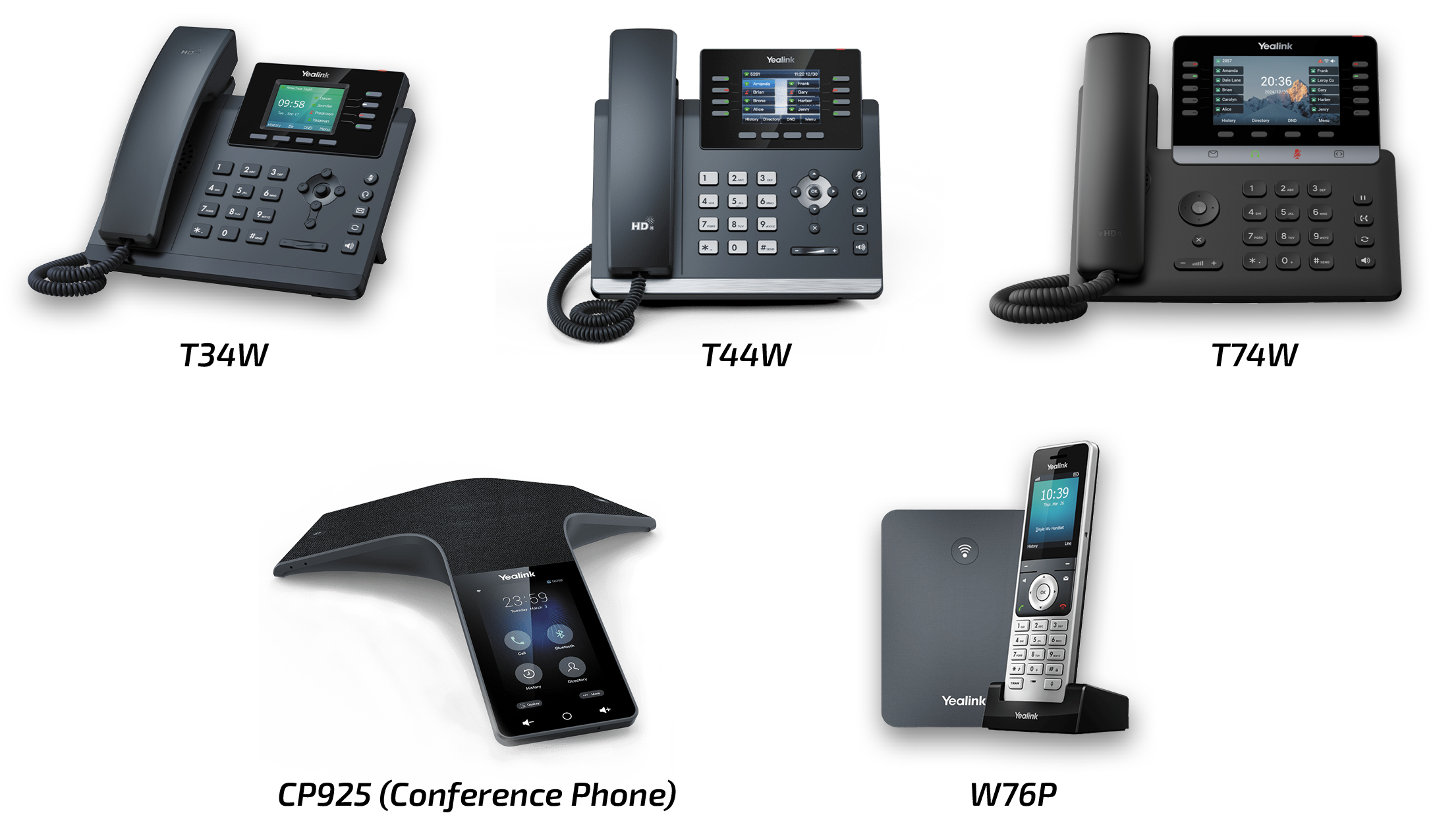 Five options for Hosted Voice phones are presented—four of them for desks, and one for conference rooms.